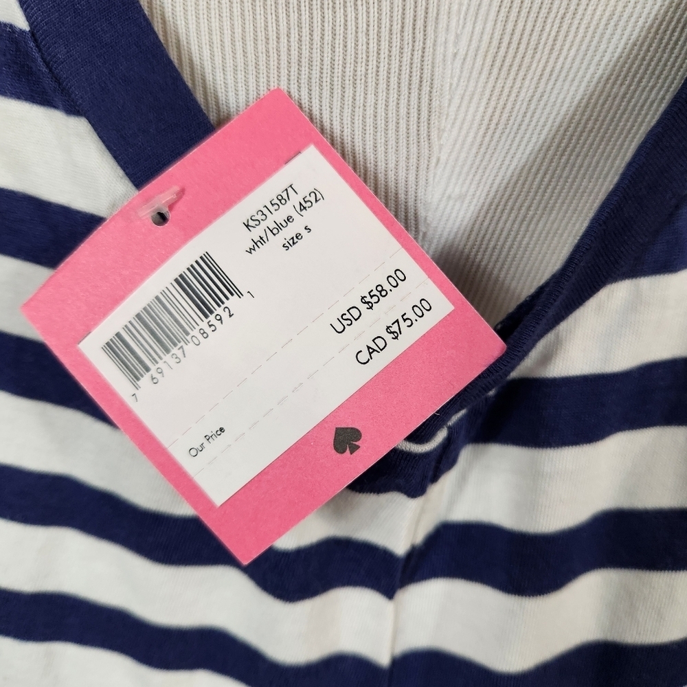 KATE SPADE Blue and White Striped Night Shirt Pajamas Size Small - Picture 5 of 7